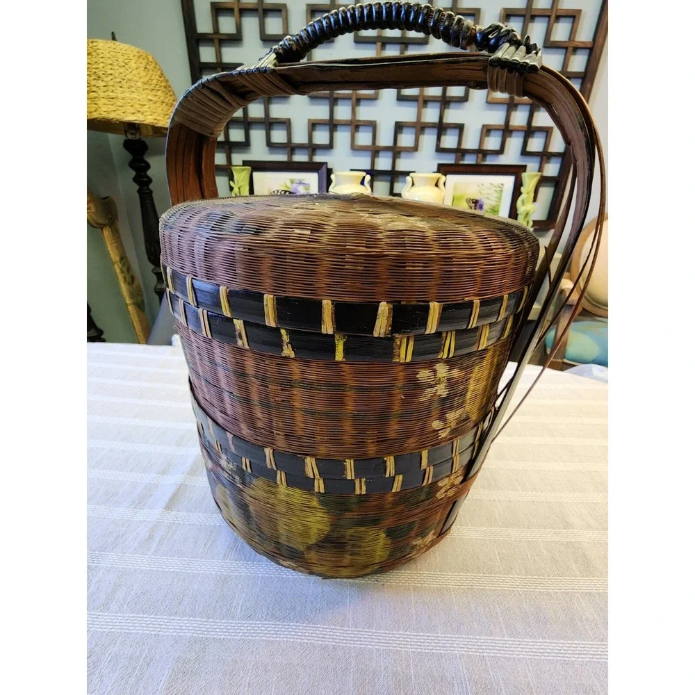 Antique Chinese Wedding Basket Hand Painted